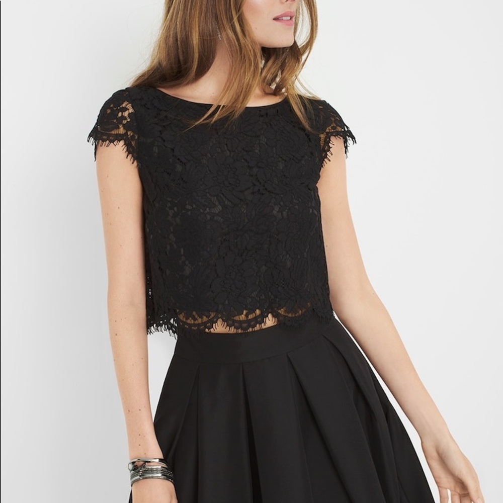 White House Black Market Black Lace Crop Top